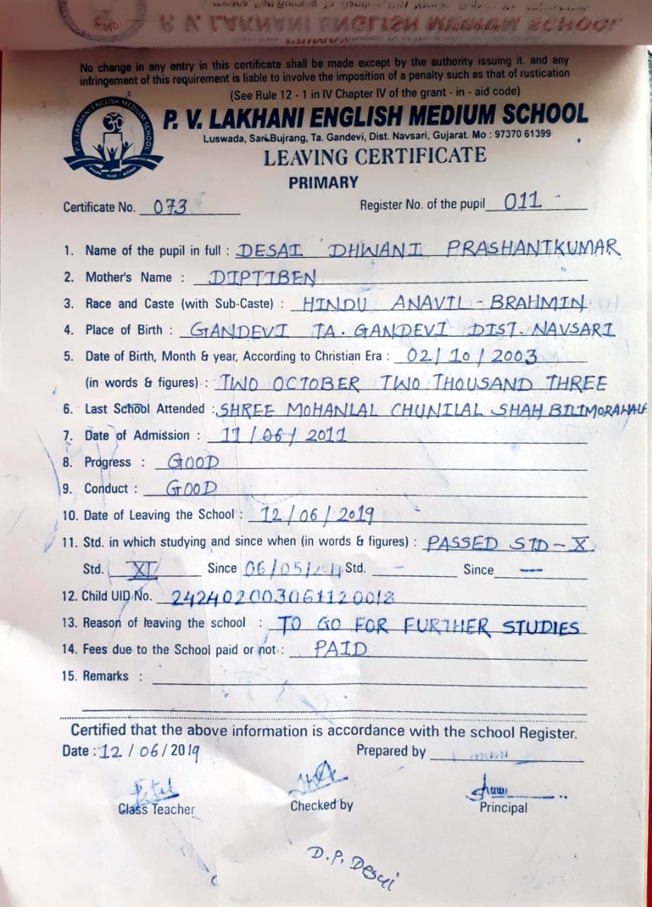 TC of Desai Dhwani 