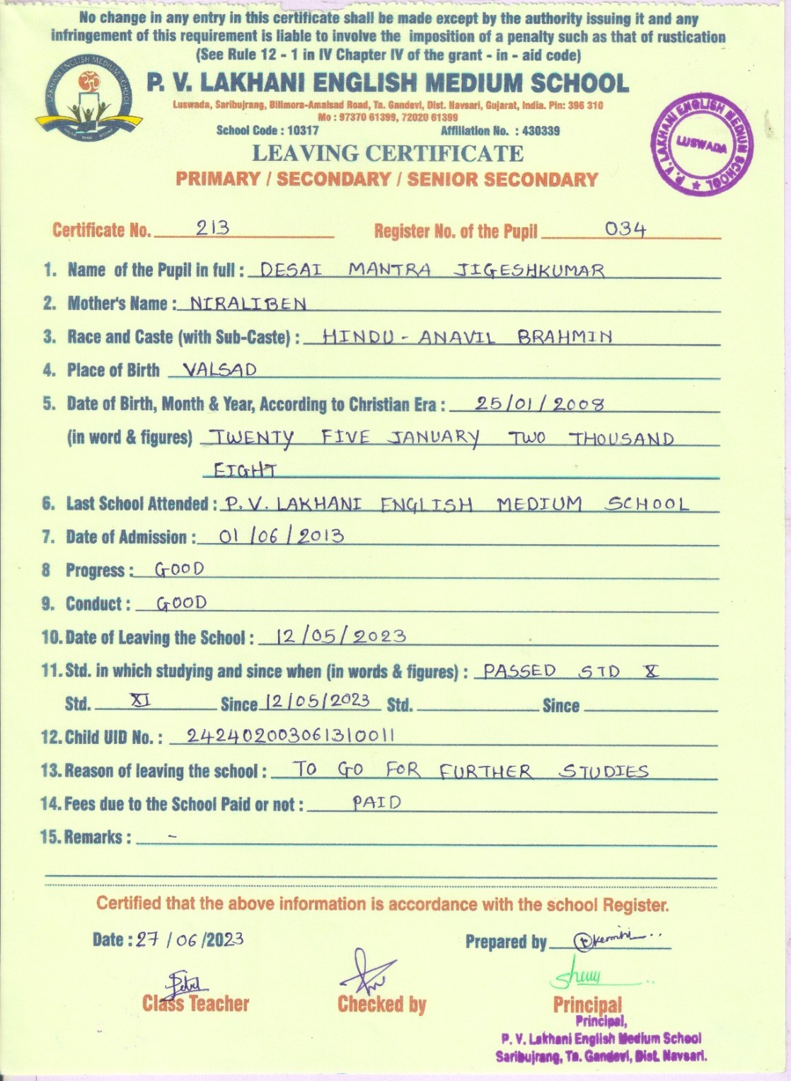 TC of Desai Mantra